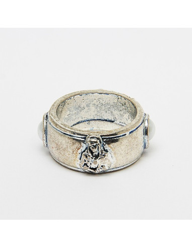 Heiliges Herz Ring von Jesus und Unsere Liebe Frau Sieben Leiden - weiß