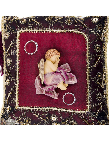 Cuscino angelo dormiente bordeaux – ricamo artigianale