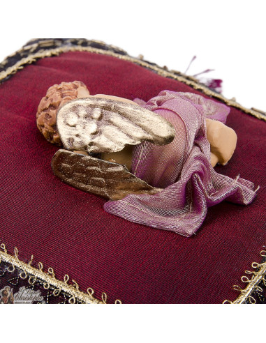 Burgundy sleeping angel cushion – handmade embroidery