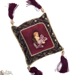 Burgundy sleeping angel cushion – handmade embroidery