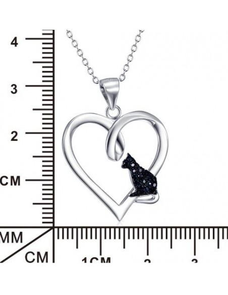 Collier Chat noir cœur- argent 925