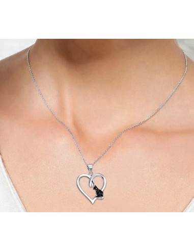 Collier Chat noir cœur- argent 925