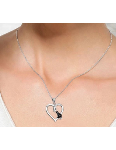 Kattenketting zwart hart - zilver 925