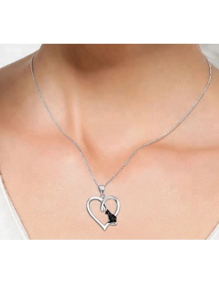 Collier Chat noir cœur- argent 925
