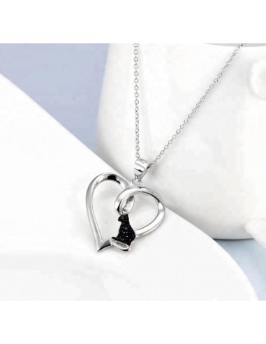 Cat Necklace cuore nero - argento 925