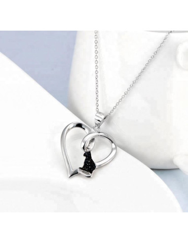 Kattenketting zwart hart - zilver 925