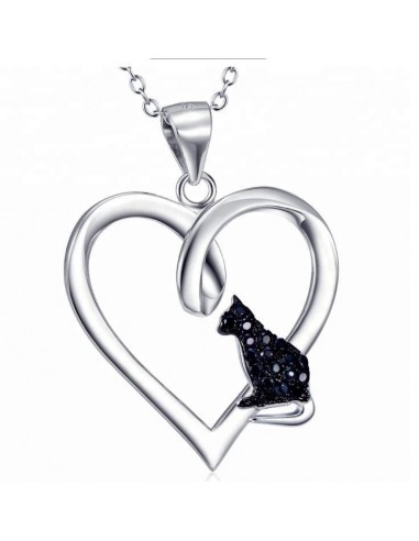 Cat Necklace cuore nero - argento 925