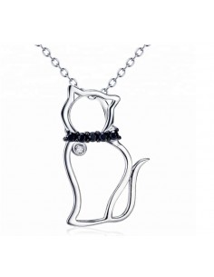 Collier Chats pendentif cz noir - argent 925