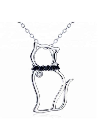 Collar Gatos colgante cz negro - plata 925