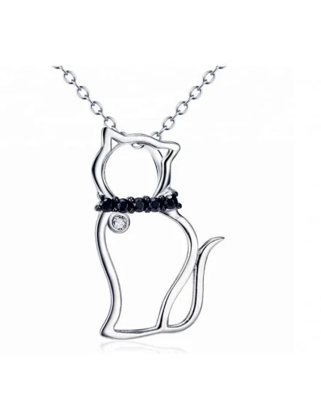 Collier Chats pendentif cz noir - argent 925