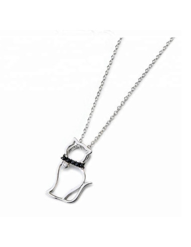 Necklace Cats pendant cz black - silver 925