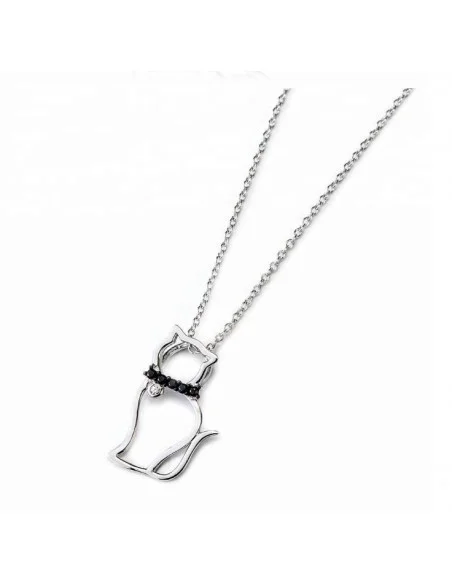 Collier Chats pendentif cz noir - argent 925