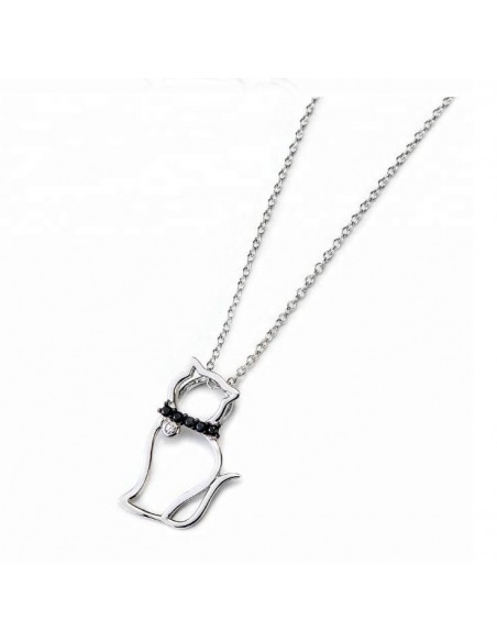 Necklace Cats pendant cz black - silver 925
