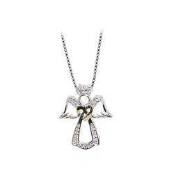 Collier en Argent avec son pendentif ange argent incrusté de zircons et cristaux  - argent 925