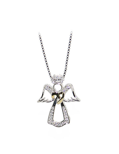 Collana in argento con pendente angelo in argento intarsiato con zirconi e cristalli - argento 925