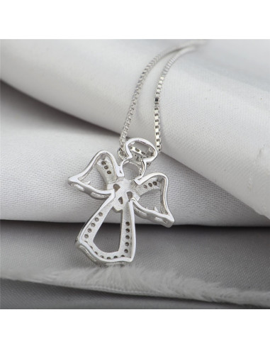 Collier en Argent avec son pendentif ange argent incrusté de zircons et cristaux  - argent 925