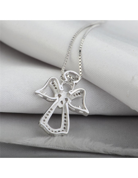 Collier en Argent avec son pendentif ange argent incrusté de zircons et cristaux  - argent 925