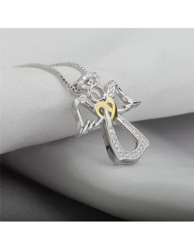 Collana in argento con pendente angelo in argento intarsiato con zirconi e cristalli - argento 925