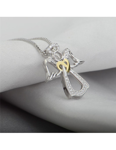 Collier en Argent avec son pendentif ange argent incrusté de zircons et cristaux  - argent 925
