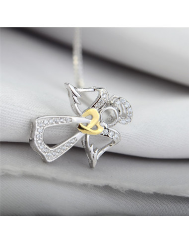 Collana in argento con pendente angelo in argento intarsiato con zirconi e cristalli - argento 925