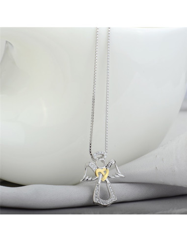 Collier en Argent avec son pendentif ange argent incrusté de zircons et cristaux  - argent 925