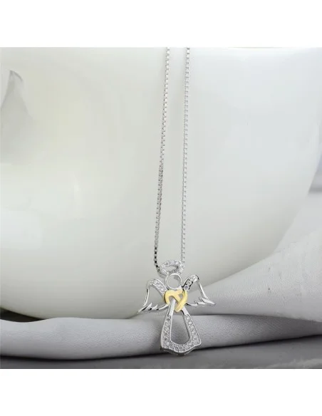 Collana in argento con pendente angelo in argento intarsiato con zirconi e cristalli - argento 925