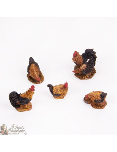 Poules et coqs figurines de crèche de noël - 5 pc