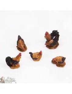 Poules et coqs figurines de crèche de noël - 5 pc