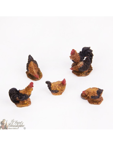 Hens and roosters - Christmas crib figurines - 5 pc