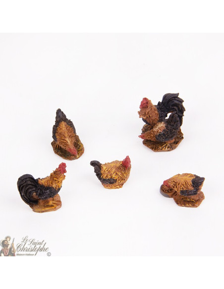 Chickens and cocks figurines Navidad cuna - 5 pc