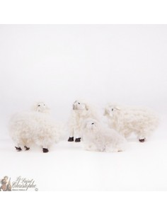 Sheep made of fur for Christmas Village decoration - 5 pcs