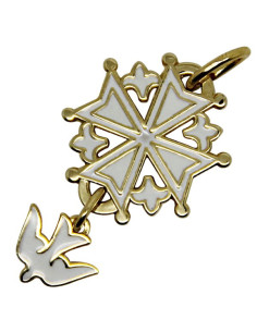 Croce ugonotta bianca con placcatura oro