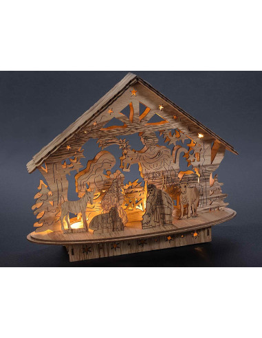 Crèche en bois naturel lumineuse - LED