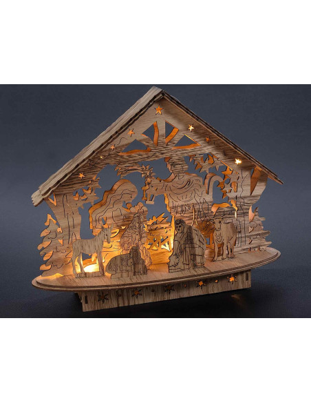 Crèche en bois naturel lumineuse - LED