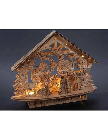 Crèche en bois naturel lumineuse - LED