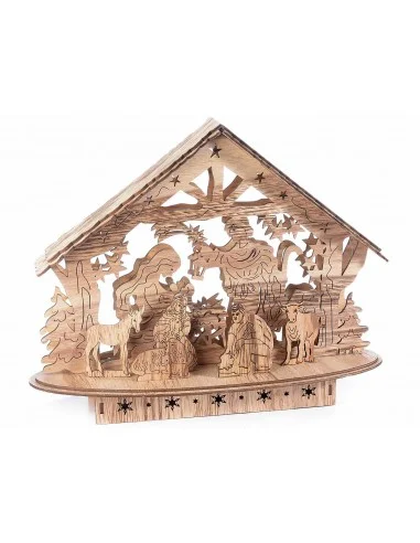 Crèche en bois naturel lumineuse - LED