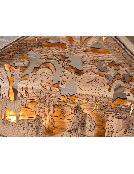 Crèche en bois naturel lumineuse - LED