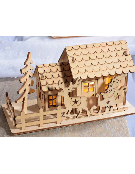 Chalet in legno naturale illuminato - LED - decorazione