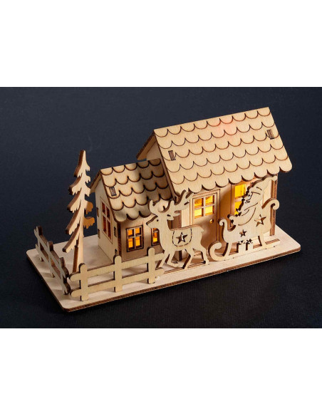 Chalet en bois naturel lumineux - LED - décoration