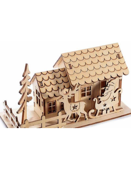 Lighted natural wood chalet - LED - decoration