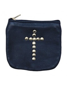 Etui en cuir bleu avec croix