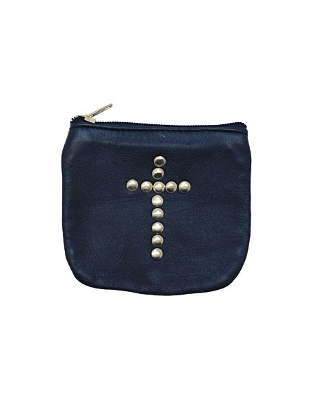 Custodia in pelle blu con croce