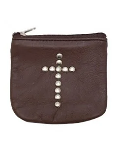 Etui en cuir brun avec croix