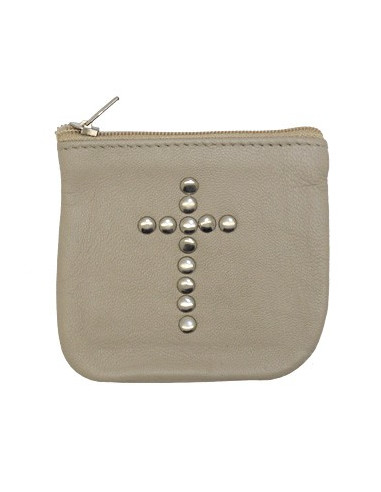 Custodia in pelle beige con croce