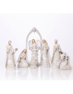 Moderne Weihnachtskrippe aus Harz - 7 Stück