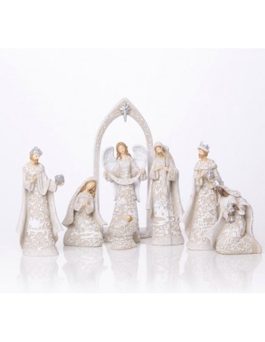 Moderne Weihnachtskrippe aus Harz - 7 Stück