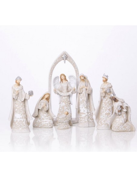 Moderne Weihnachtskrippe aus Harz - 7 Stück