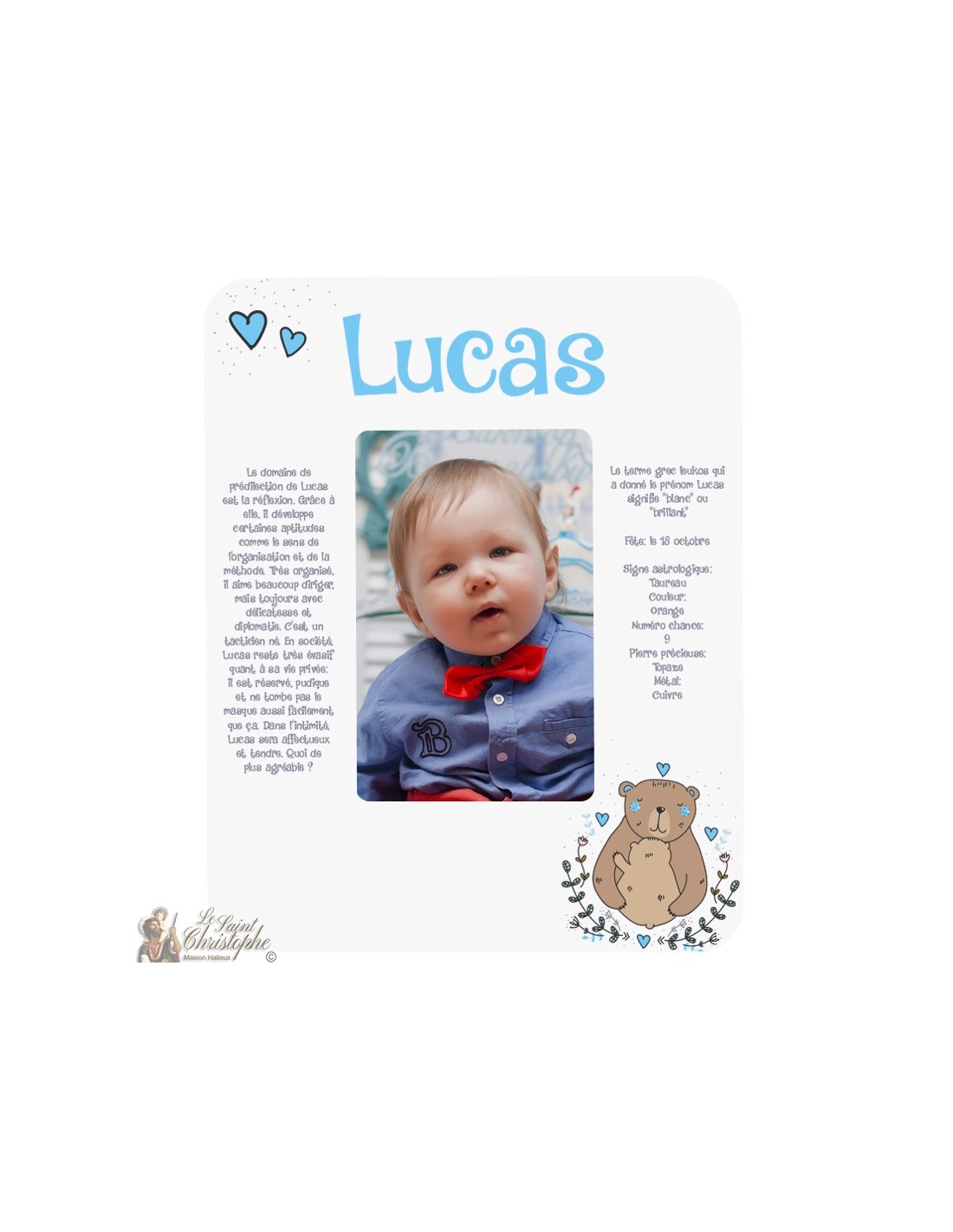 Photo frame with meaning first name for child