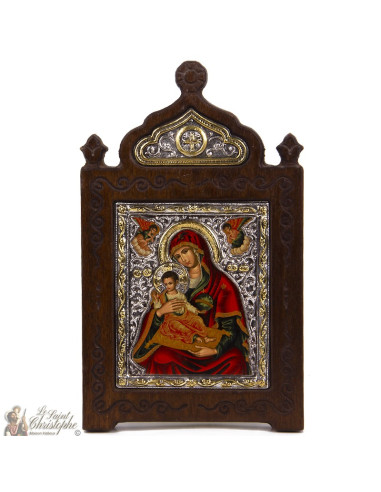 Icono Virgen 13 x 21 cm - plateado 950 y bañado en oro de 24k