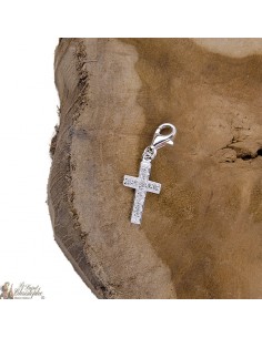 Crystal cross pendant charm - genuine 925 silver